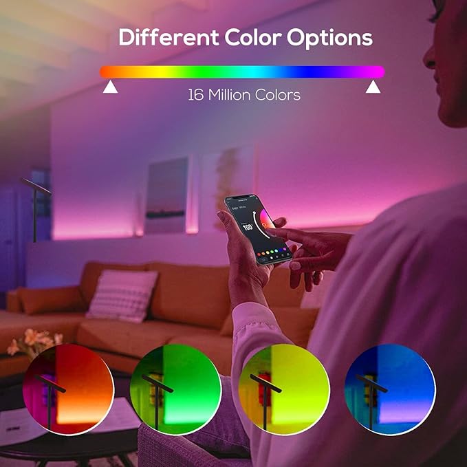 SUNTHIN Floor Lamp,Tuya Smart Floor Lamp Living Room Color Changing with Alexa & Google Home,24W RGBW Dimmable Torchiere Tall Standing Lamp Modern LED Corner Lamp for Bedroom Office Reading Black - LeafyLoom