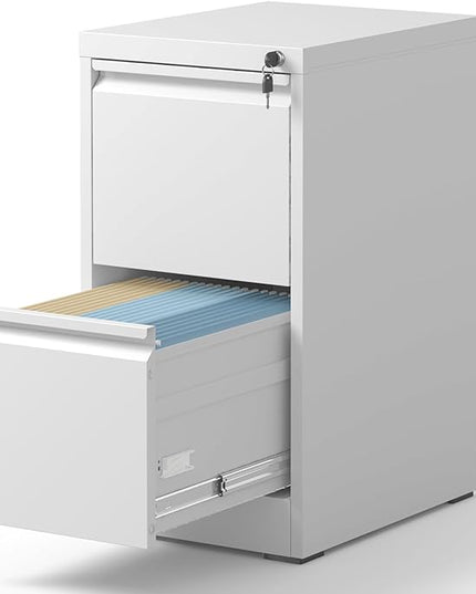 2 Drawer File Cabinet with Lock, Metal Vertical Filing Cabinets for Home Office, Steel Storage Cabinet for Hanging Legal/Letter Size Files, Assembly Required (White) - LeafyLoom