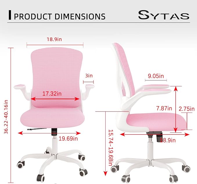 Sytas Home Office Chair Ergonomic, Mesh Desk Chair Lumbar Support, Ergonomic Computer Chair Adjustable Armrest(Pink) - LeafyLoom