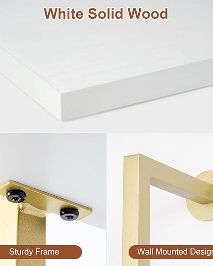 5-Tier Bookshelf Solid Wood Ladder Shelf, Narrow Book shelf Set of 2, Wooden Ladder Shelf Bookcase, Wall Mount Ladder Shelf, Storage Rack for Living Room, Bedroom, Bathroom, White and Gold - LeafyLoom