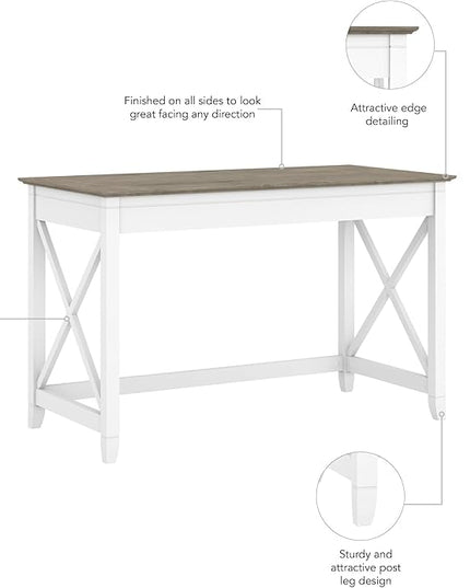 Bush Furniture Key West Writing Table for Home Office | Small Modern Farmhouse Desk, 48W, Pure White and Shiplap Gray - LeafyLoom