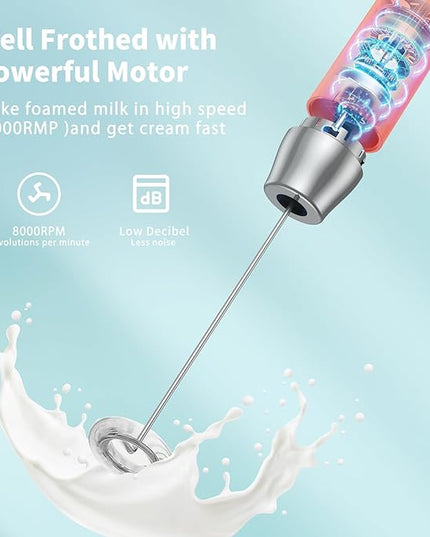 Maestri House Rechargeable Milk Frother with Stand, Handheld Electric Foam Maker Waterproof Detachable Stainless Steel Whisk Drink Mixer Foamer for Lattes, Cappuccino - LeafyLoom