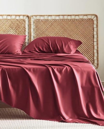 Bedsure King Size Sheet Set, Cooling Sheets King, Rayon Derived from Bamboo, Deep Pocket Up to 16", Breathable & Soft Bed Sheets, Hotel Luxury Silky Bedding Sheets & Pillowcases, Burgundy - LeafyLoom