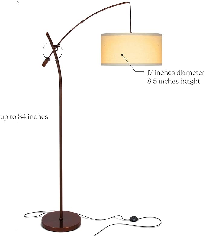 Brightech Grayson LED Floor Lamp, Modern Arc Lamp for Office & Living Room, Tall Lamp with Adjustable Arm, Standing Lamp in Industrial Style for Bedroom Reading - Bronze - LeafyLoom