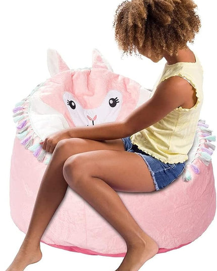 Posh Creations Cute Soft and Comfy Bean Bag Chair for Kids, Animal - Pink Llama - LeafyLoom