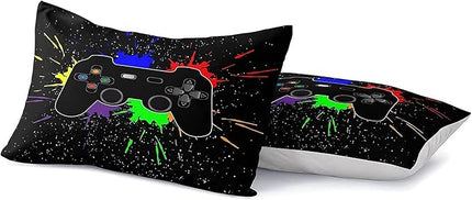 Kids Gaming Bedding Sets, 5 Piece Gamer Comforter Sets for Teens Boys Twin Size for Bedroom Comforter Set Adult 3D Gamepad Microfiber Bedding Sets Fits All Season - LeafyLoom