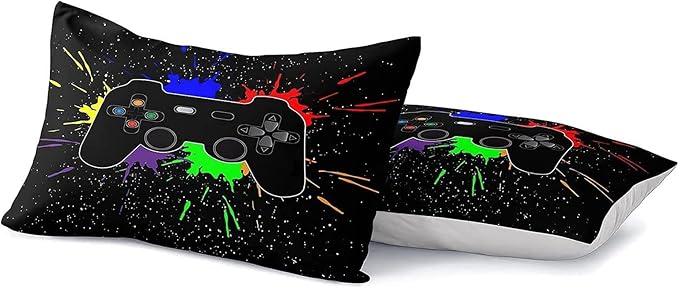 Kids Gaming Bedding Sets, 5 Piece Gamer Comforter Sets for Teens Boys Twin Size for Bedroom Comforter Set Adult 3D Gamepad Microfiber Bedding Sets Fits All Season - LeafyLoom