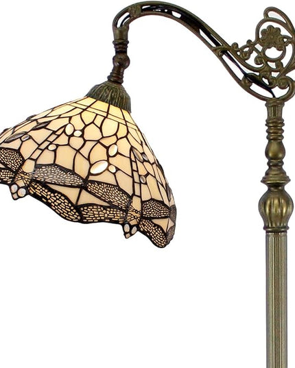 WERFACTORY Tiffany Floor Lamp Cream Stained Glass Dragonfly Arched Lamp 12X18X64 Inches Gooseneck Adjustable Corner Standing Reading Light Decor Bedroom Living Room S139 Series - LeafyLoom