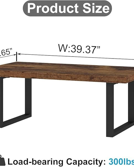 IBF Rustic Coffee Table, Industrial Simple Wooden Living Room Table, Modern Minimalist Farmhouse Rectangle Center Table, Wood and Metal Vintage Tea Coffee Table for Home Bedroom, Rustic Brown, 39 Inch - LeafyLoom