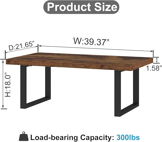 IBF Rustic Coffee Table, Industrial Simple Wooden Living Room Table, Modern Minimalist Farmhouse Rectangle Center Table, Wood and Metal Vintage Tea Coffee Table for Home Bedroom, Rustic Brown, 39 Inch - LeafyLoom