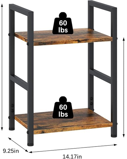 Small Bookshelf for Small Space, 2 Tier Industrial Bookcase,Narrow Book Case Storage Organizer Book Shelf for Living Room, Bedroom and Office, Easy Assembly(2 Tier,Rustic Brown) - LeafyLoom