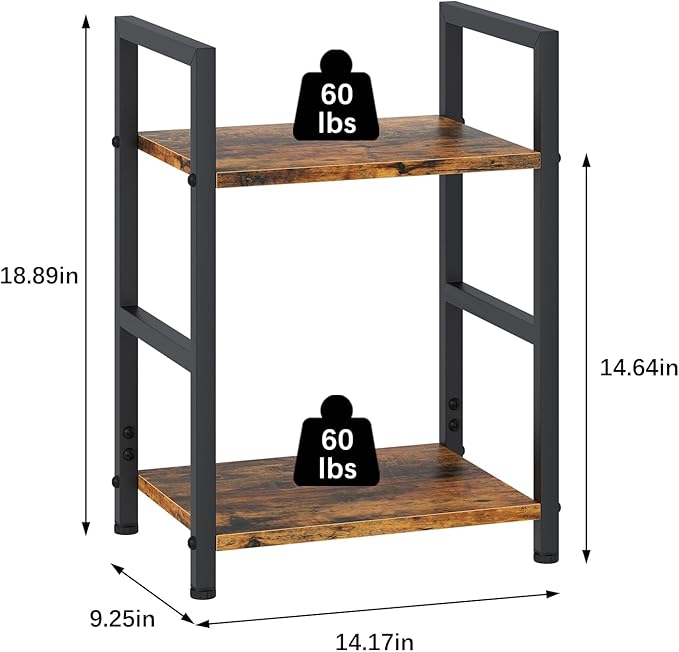 Small Bookshelf for Small Space, 2 Tier Industrial Bookcase,Narrow Book Case Storage Organizer Book Shelf for Living Room, Bedroom and Office, Easy Assembly(2 Tier,Rustic Brown) - LeafyLoom