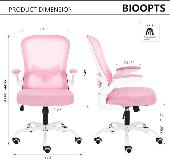 Office Chair Computer Chair with Flip Up Armrests Breathable Mesh Chair Lumbar Support Comfort Swivel Home Office Ergonomic Desk Chair Gaming Chair for Adults and Teens - LeafyLoom
