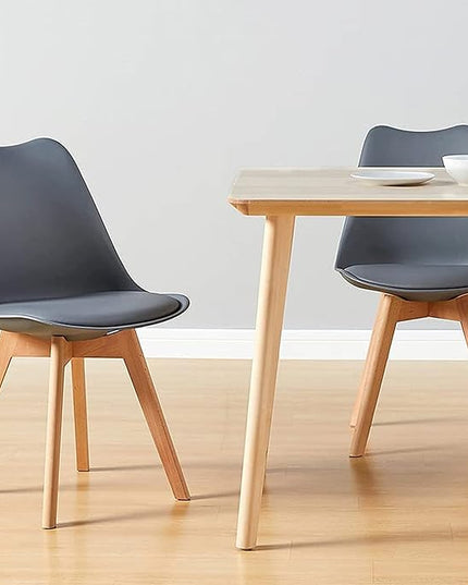 CangLong Mid Century Modern Side Wood Legs Dining-Chairs, Pack of 1, Grey, (KU-191367) - LeafyLoom