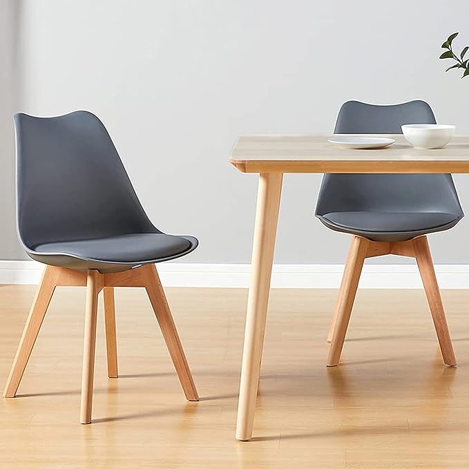 CangLong Mid Century Modern Side Wood Legs Dining-Chairs, Pack of 1, Grey, (KU-191367) - LeafyLoom