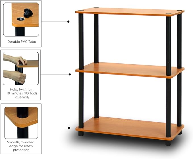 Furinno Turn-N-Tube 3-Tier Compact Multipurpose Shelf Display Rack, Light Cherry - LeafyLoom