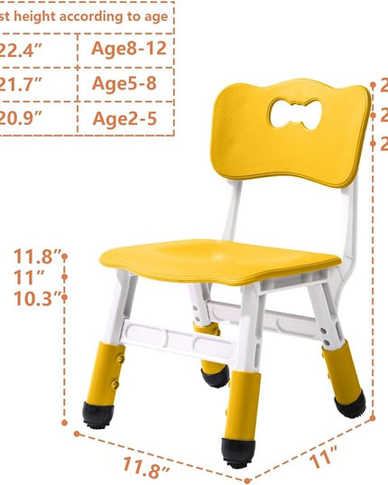Adjustable Kid Chairs Indoor 3 Level Adjustable Suitable for Children Age 2-6. Maximum load-bearing 220LBS Suitable for Family Classroom and Nursery Child Seat Set (2-Pack) (Yellow(2 Chair)) - LeafyLoom