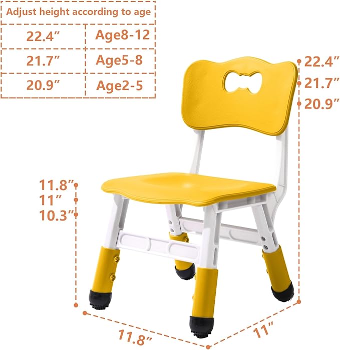 Adjustable Kid Chairs Indoor 3 Level Adjustable Suitable for Children Age 2-6. Maximum load-bearing 220LBS Suitable for Family Classroom and Nursery Child Seat Set (2-Pack) (Yellow(2 Chair)) - LeafyLoom