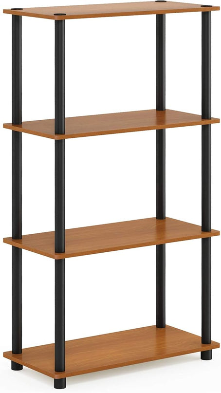 Furinno (99557LC/BK) Turn-N-Tube 4-Tier Multipurpose Shelf Display Rack - Light Cherry/Black - LeafyLoom