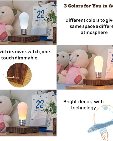 Levitating Bulb Lamp Magnetic Floating Light Desk Lamp Night Light, 360 Degree Wireless Automatic Rotating Light for Gifts Home Office Decor Desk Tech Toys (Square-Mini Dark Brown) - LeafyLoom