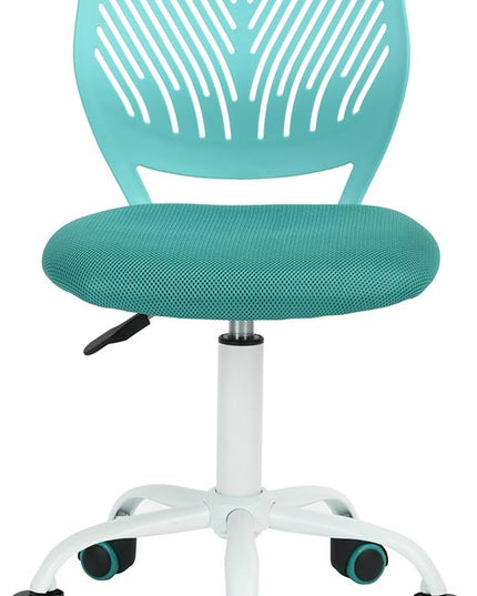 FurnitureR Writing Task Chair 360 Swivel,Low Mid PP Mesh Back Fabric Seat, Height Adjustable, Rolling Castor,W15.7”xD15.2”x H29.5-34.2",Turquoise - LeafyLoom