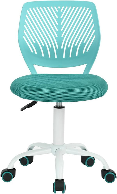 FurnitureR Writing Task Chair 360 Swivel,Low Mid PP Mesh Back Fabric Seat, Height Adjustable, Rolling Castor,W15.7”xD15.2”x H29.5-34.2",Turquoise - LeafyLoom