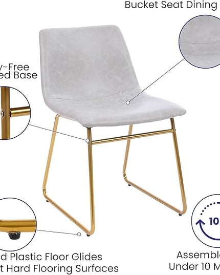Flash Furniture Butler 18 Inch Commercial Grade LeatherSoft Dining Table Height Chair, Mid-Back Gold Sled Base with Light Gray LeatherSoft Upholstery, Set of 2 - LeafyLoom