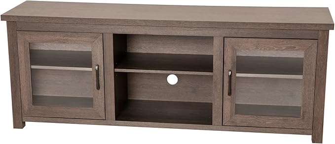 Flash Furniture Sheffield TV Stand up to 80" TVs - Modern Black Wash Finish & Full Glass Doors - 65" Engineered Wood Frame - 3 Height Adjustable Shelves - LeafyLoom