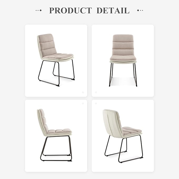 COLAMY Dining Chairs Set of 4, Modern Waffle Fabric Dining Chairs, Faux Leather Kitchen Chairs with Back for Dining Living Waiting Room, Light Brown - LeafyLoom
