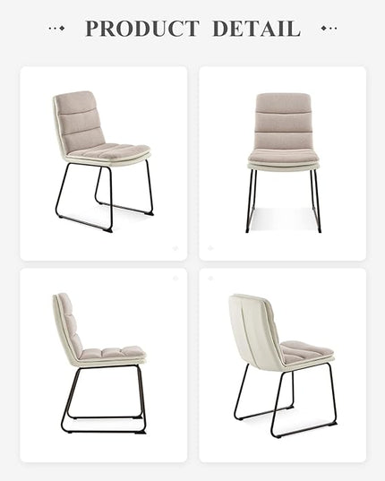 COLAMY Dining Chairs Set of 6, Modern Waffle Fabric Dining Chairs, Faux Leather Kitchen Chairs with Back for Dining Living Waiting Room, Light Brown - LeafyLoom