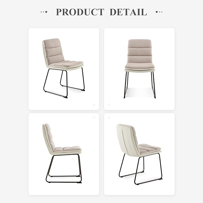 COLAMY Dining Chairs Set of 6, Modern Waffle Fabric Dining Chairs, Faux Leather Kitchen Chairs with Back for Dining Living Waiting Room, Light Brown - LeafyLoom