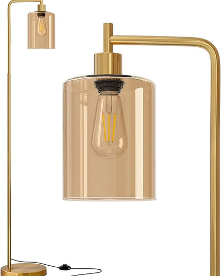 Oneach 66.5'' Floor Lamps for Living Room with Glass lampshade, Modern Gold Floor Lamp with Bulb Industrial Standing lamp for beroom, Tall Pole Lamps Office - LeafyLoom