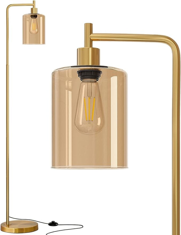 Oneach 66.5'' Floor Lamps for Living Room with Glass lampshade, Modern Gold Floor Lamp with Bulb Industrial Standing lamp for beroom, Tall Pole Lamps Office - LeafyLoom