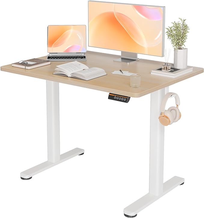 Electric Standing Desk, Adjustable Height Stand up Desk, 40x24 Inches Sit Stand Home Office Desk with Splice Board,Natural Top - LeafyLoom
