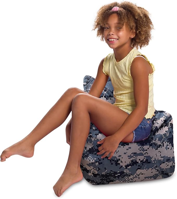 Posh Creations Structured Comfy Bean Bag Chair for Gaming, Reading and Watching TV, Pasadena Chair, Nylon - Camo Digital - LeafyLoom