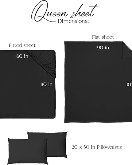 Northwest Ashford Home Essentials Bedding, 4 Piece Queen Size Sheet Set, Stretch Limo Black - LeafyLoom