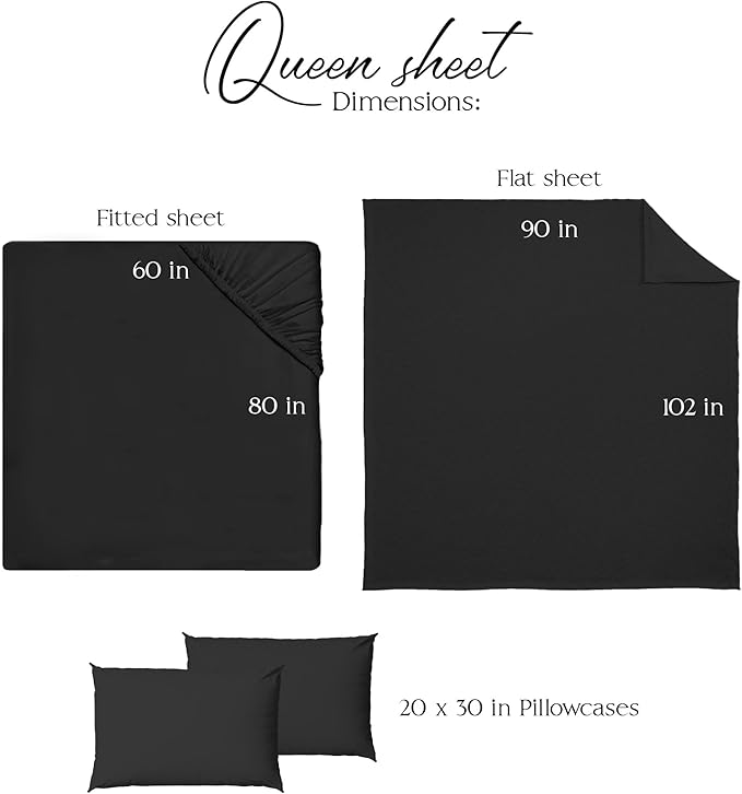 Northwest Ashford Home Essentials Bedding, 4 Piece Queen Size Sheet Set, Stretch Limo Black - LeafyLoom