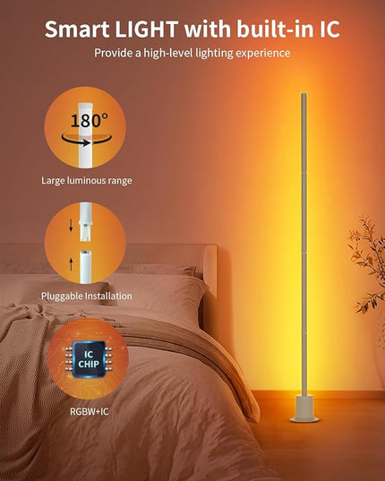Smart Corner Floor Lamp - LED Floor Lamp with Alexa and App Control, 16 Million DIY Colors, Music Sync, DIY Color Modes,Timer Setting, Suitable for Living Room and Bedroom - LeafyLoom