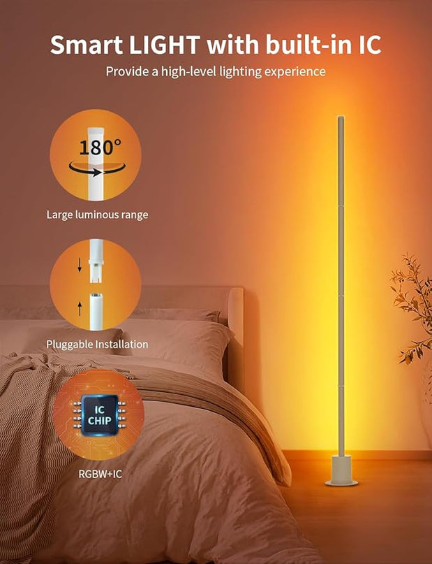 Smart Corner Floor Lamp - LED Floor Lamp with Alexa and App Control, 16 Million DIY Colors, Music Sync, DIY Color Modes,Timer Setting, Suitable for Living Room and Bedroom - LeafyLoom
