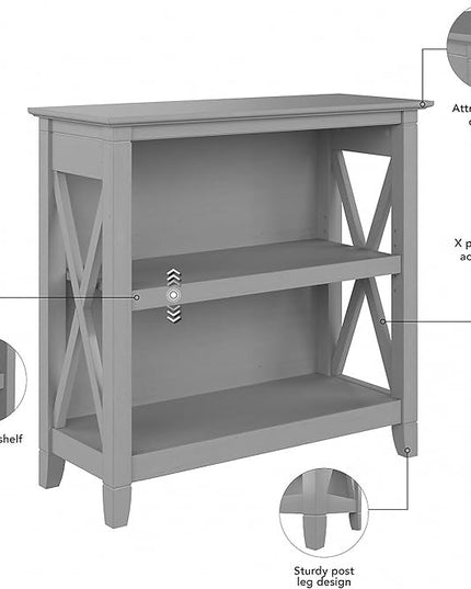 Bush Furniture Key West Small 2 Shelf Bookcase in Cape Cod Gray - LeafyLoom