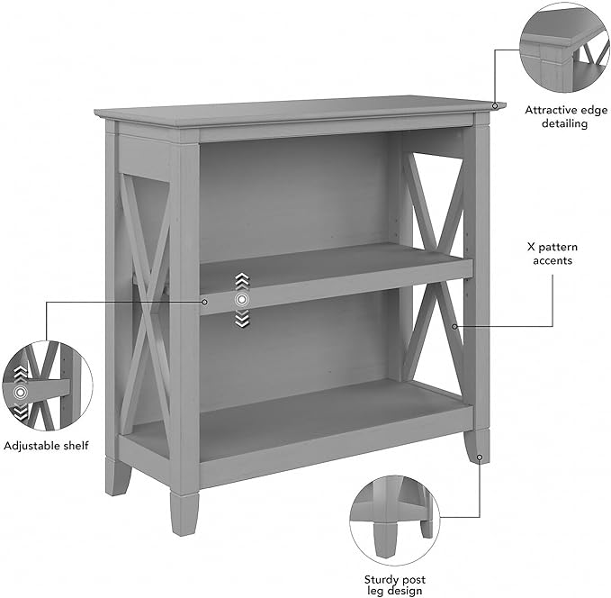 Bush Furniture Key West Small 2 Shelf Bookcase in Cape Cod Gray - LeafyLoom