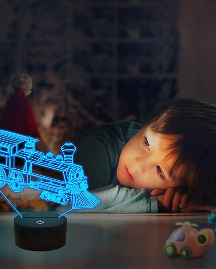 FULLOSUN Train Night Light, 3D Illusion Lamp for Kids, 16 Colors Changing with Remote Control Dim Function, Creative Birthday Xmas Gifts for Kids Boys Bedroom Decor - LeafyLoom
