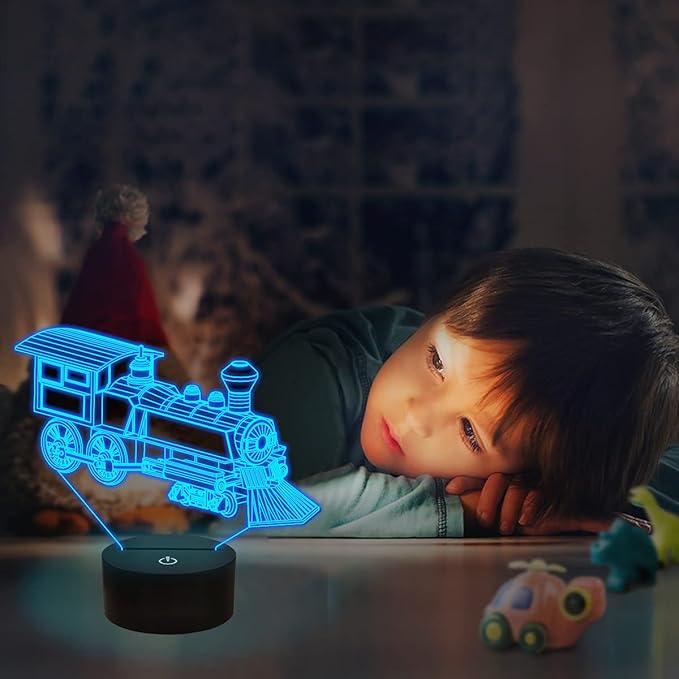 FULLOSUN Train Night Light, 3D Illusion Lamp for Kids, 16 Colors Changing with Remote Control Dim Function, Creative Birthday Xmas Gifts for Kids Boys Bedroom Decor - LeafyLoom