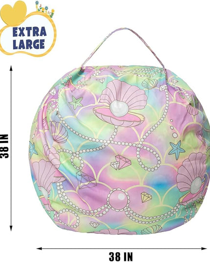 Stuffed Animal Storage Bean Bag Chair Cover, Hold Kids Plush Toys Blankets Towels Beanbag (Cover Only), Canvas Floor Circle Stuff Sit Seat Sofa with YKK Zipper, Extra Large 38", Pink Shell - LeafyLoom
