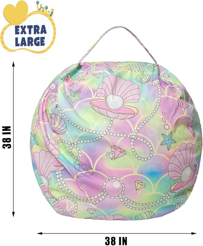 Stuffed Animal Storage Bean Bag Chair Cover, Hold Kids Plush Toys Blankets Towels Beanbag (Cover Only), Canvas Floor Circle Stuff Sit Seat Sofa with YKK Zipper, Extra Large 38", Pink Shell - LeafyLoom