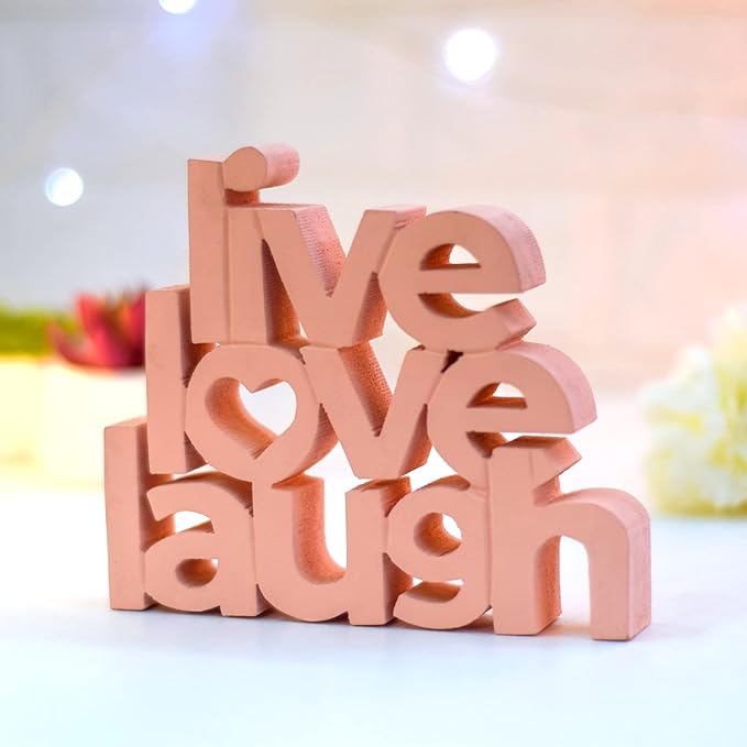 Live Love Laugh Pink Showpiece Home Decor Items for Bedroom Living Room Decoration Items for Center Table Décor Book Shelf Decor Birthday Gift Items (6.5 x 5.60 Inch) - LeafyLoom