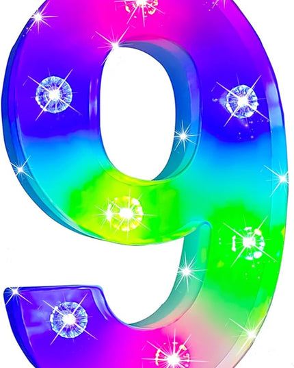 Glintee Decorative Led Light Up Number, Light Up Number Sign for Night Light Wedding Birthday Party Christmas Home Bar Decoration Number-(Number 9) - LeafyLoom
