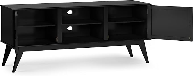 SIMPLIHOME Draper SOLID HARDWOOD 60 Inch Wide Mid Century Modern Low TV Media Stand in Black for TVs up to 65 Inches, For the Living Room and Entertainment Center - LeafyLoom