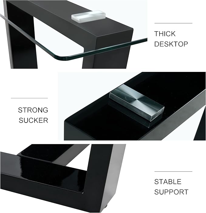 NicBex 63Inch Rectangular Dining Table,Modern Kitchen Table with Tempered Glass Tabletop and Black MDF Trapezoid Bracket for 6 to 8,Large Dining Room Table for Kitchen,Meeting Living Room,Black - LeafyLoom