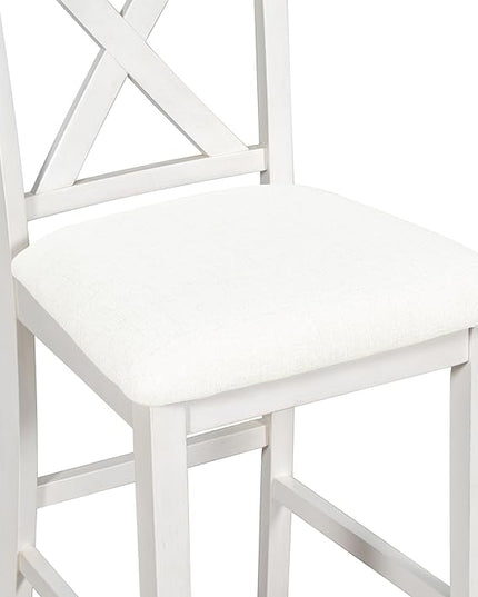 Farmhouse Style Counter Height Rustic wit 4 Chairs, Long-Lasting Solid Rubber Wooden Bar, Easy Assembly, Room, Kitchen, 5 Piece Dining Table Set, White 20 - LeafyLoom